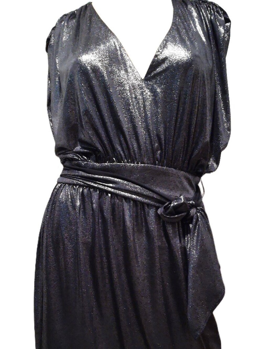 Halston Heritage size 2 Black-Silver V neck Cap Sleeve Dress